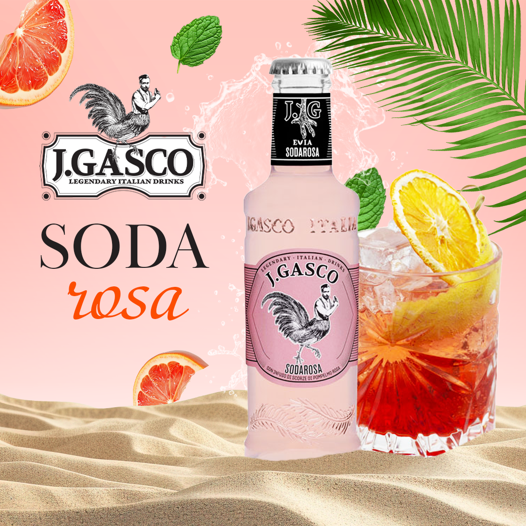 J.GASCO Sodarosa грейпфрут сода 200ml – натурална газирана напитка за коктейли и освежаване